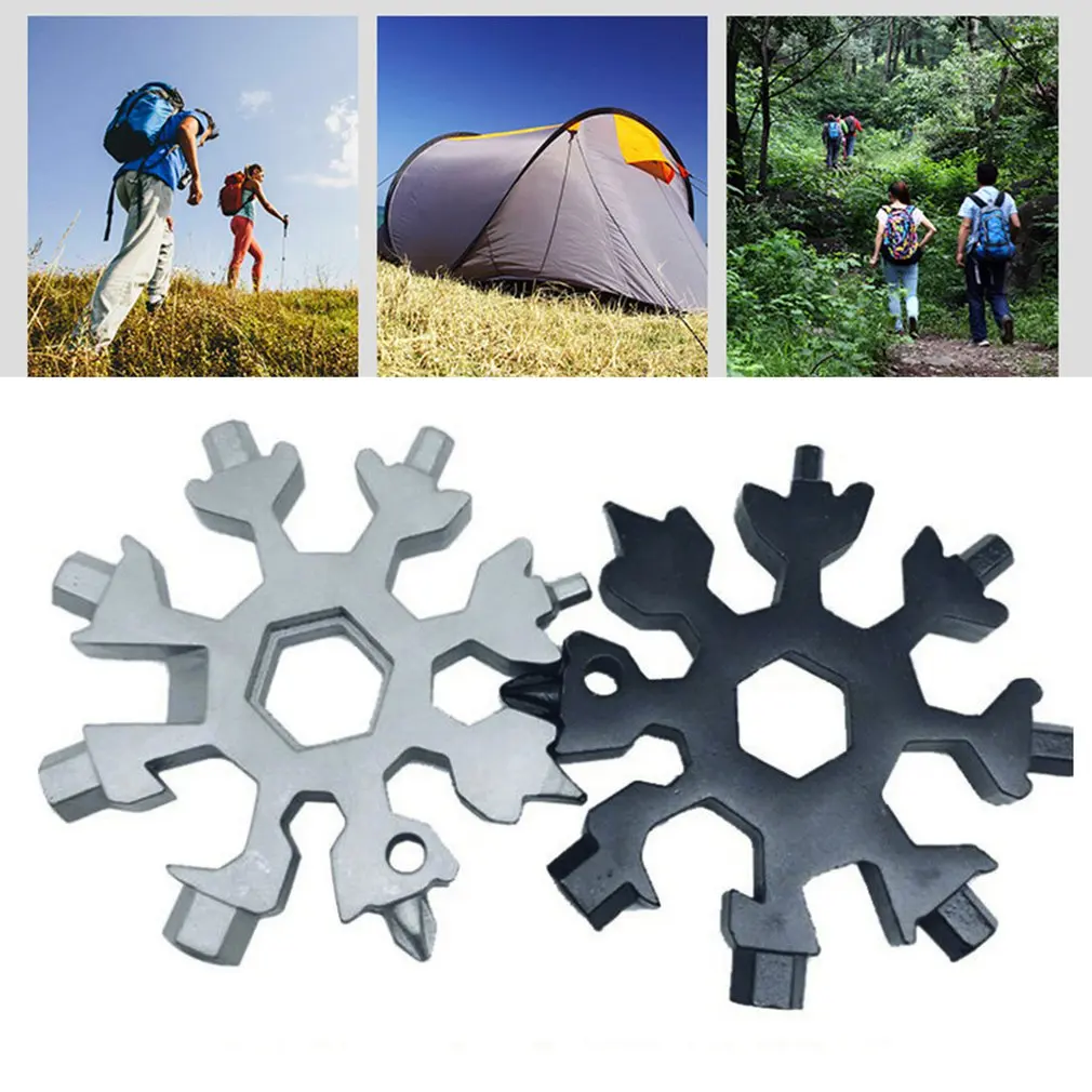 

18 in 1 Multi-function Snowflake Tool Card Portable Outdoor Bicycle Repair Bottle Opener With Keychain