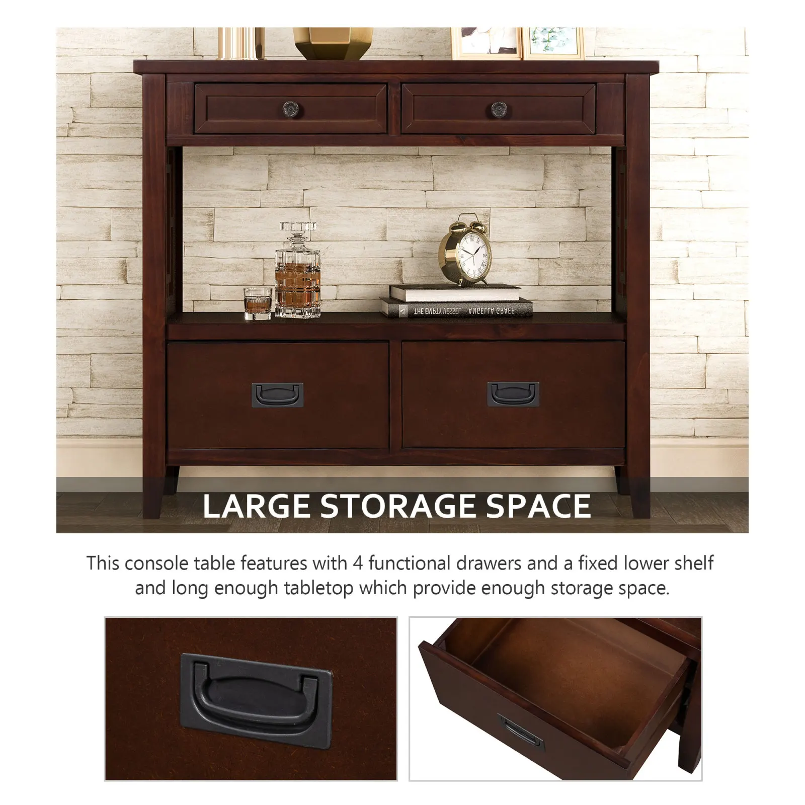 

U_STYLE 36'' Modern Console Table Sofa Table For Living Room With 4 Drawers And 1 Shelf