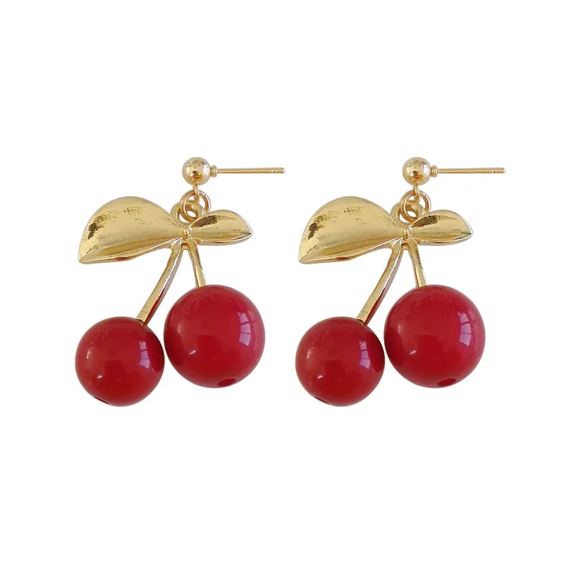 

Hot red Cherry Earrings Eardrop Sweet Fruit Fresh Cherry Eardrop Female Fashion Youth Beautiful Girl Students Earrings For Women