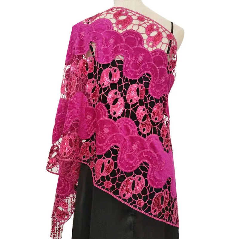 XNS1027 Hot pink Элегантная женская свадебная шаль, расшитая блестками болеро, обертывания для невесты, подружки невесты, длинный шарф, обертывания для вечернего платья - Цвет: XNS1027 Hot pink