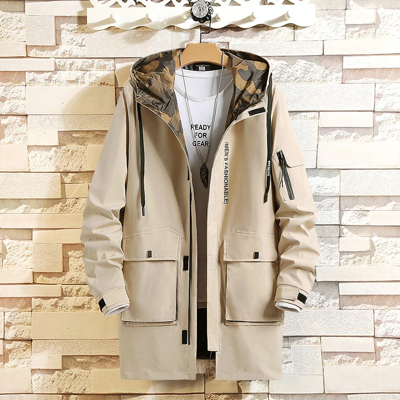 

Тренчкот мужской длинный, Повседневная ветровка, модная верхняя одежда, черный и синий цвета, весна-осень 2021