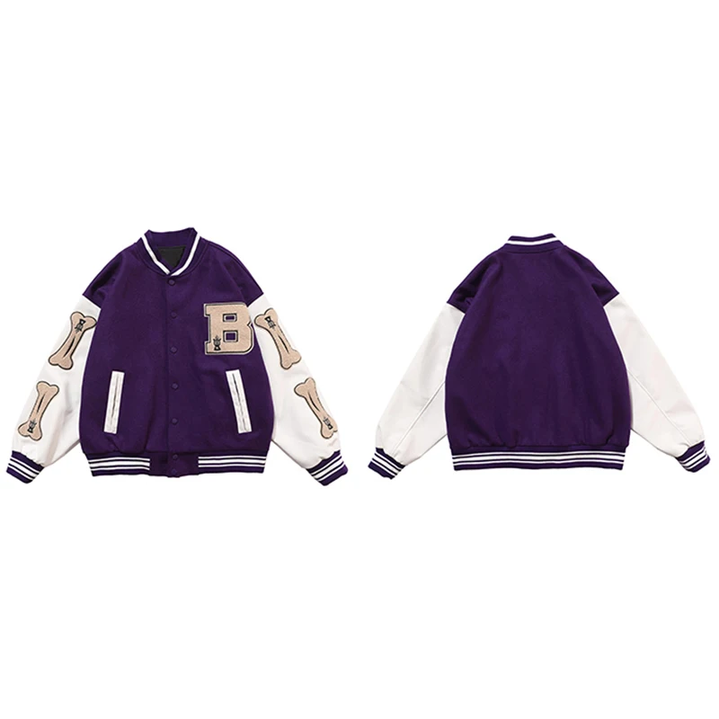 

NewSS Hip Hop Furry Bone Patchwork Color Block Jackets Mens Harajuku Streetwear Bomber Jacket Men Baseball Coats Unisexjacket
