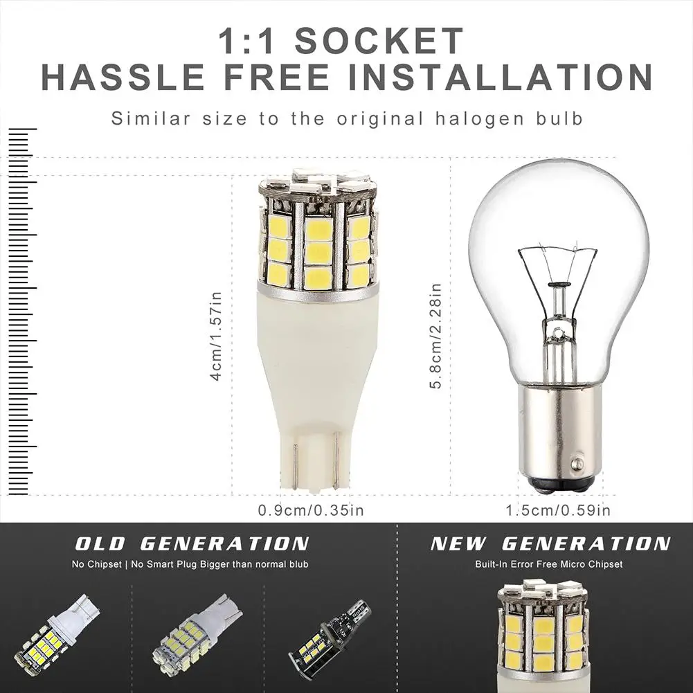 

Adeeing 2PCS 12-24V T15 15W Car lights White light LED Stop Lamp Indicator Bulb 2835 30SMD Automobile Tail Light Car Accessories