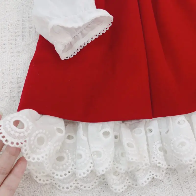 Осенне-зимнее бархатное От 0 до 5 лет из 2 предметов винтажное красное платье-майка