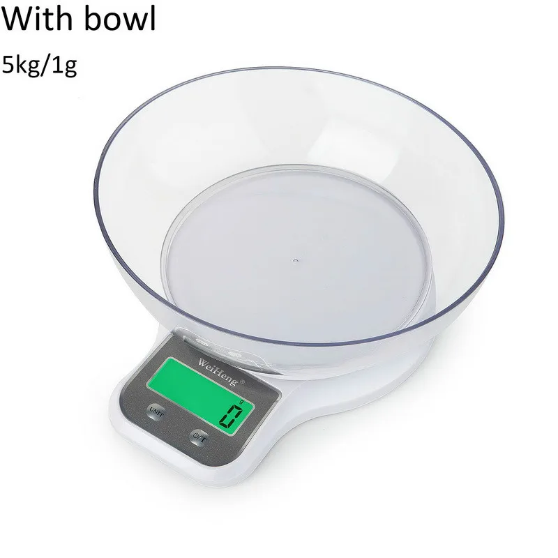 5kg-1g white bowl Принимает массу весом до 5 кг/1 г кг/3 кг/0,1g Кухня цифровой шкалой Еда электронные весы зеленый Подсветка Многофункциональные кухонные весы для выпечка Чай - Цвет: 5kg-1g white bowl