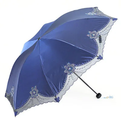 Navy Creative all steel 8 bone umbrella stand sun umbrella sunscreen anti-UV lace embroidered umbrella female tri-fold umbrella - Цвет: Navy
