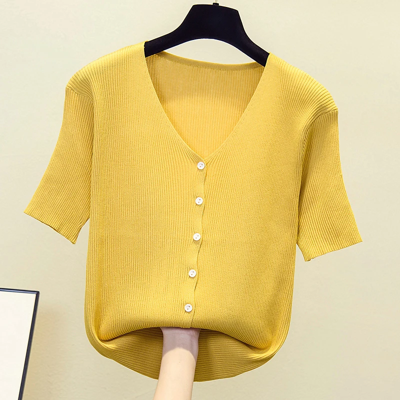 

Plus size short knit cardigans Women casual loose V neck button sweater Cardigans Outwear female basic jacket coat 2021