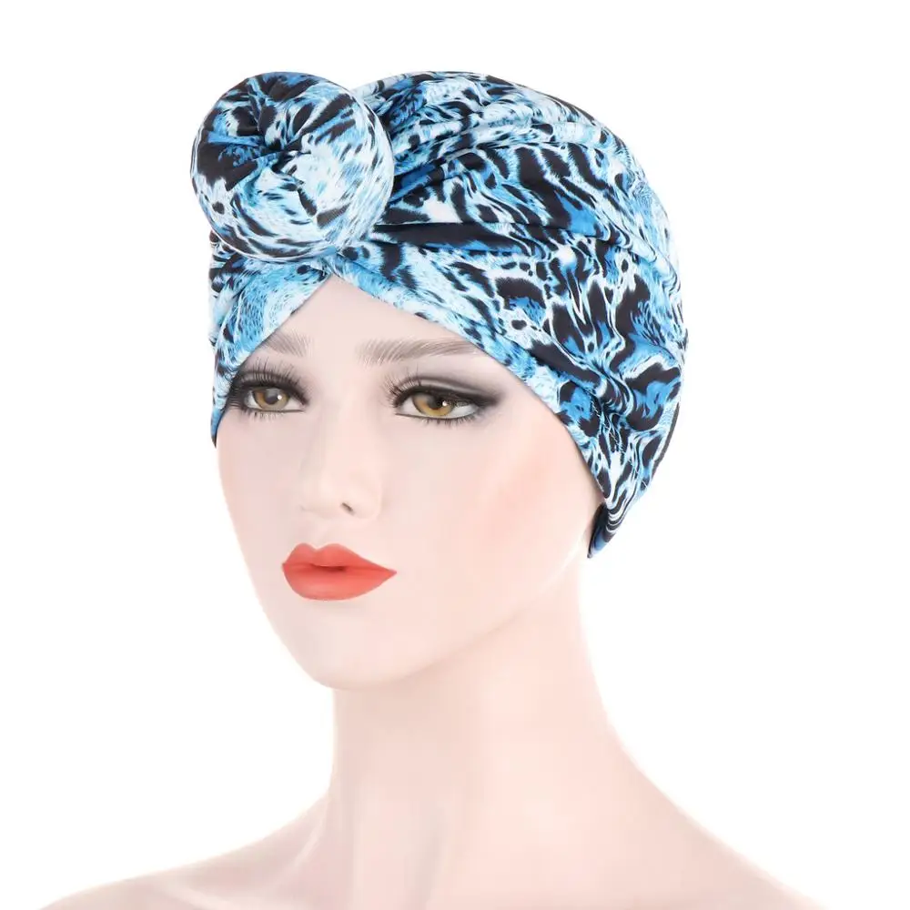 

New Fashion Women Print Head Cover Bandana Hijab Turban Hat Bonnet Hat Headwrap Big Knotted Ball Night Cap Head Accessories