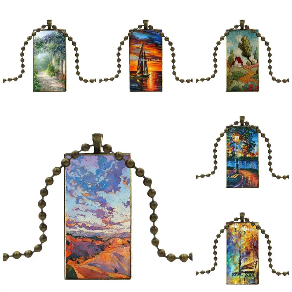 Масляное ожерелье с подвеской стеклянный кабошон бронзового цвета в форме