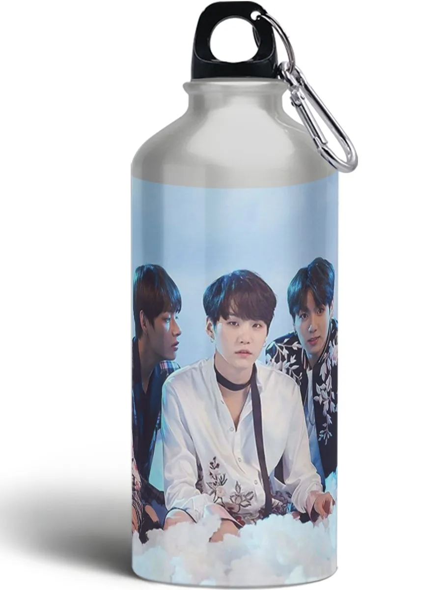 Бутылка спортивная туристическая фляга с карабином bts (бтс к-поп k-pop exo кавайное