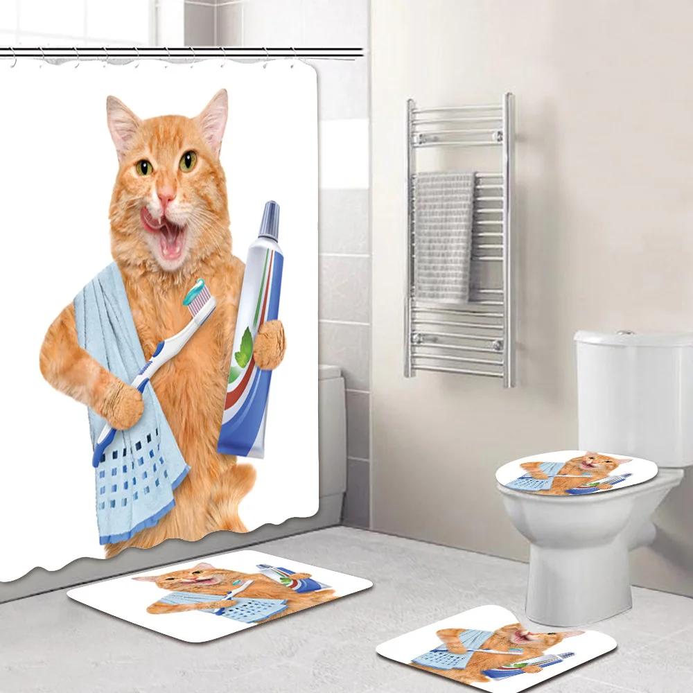 Милая Черная кошка нескользящий коврик для ванной комнаты прочная