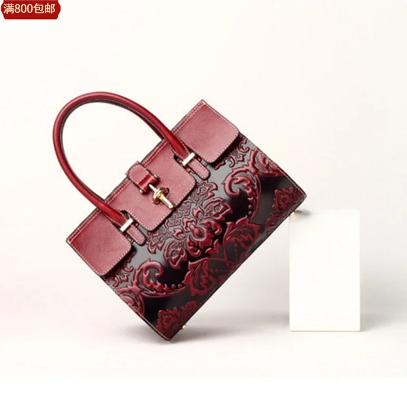 

Female bag autumn new style national style fashion handbag leather messenger bag ladies first layer cowhide