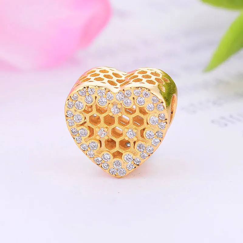 925 пробы Серебряное сердце животное мед пчела улей циркониевые бусины подходят