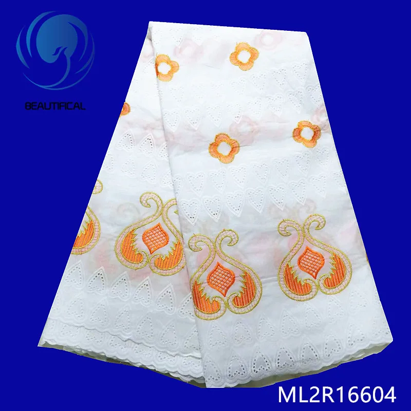 BEAUTIFICAL white cotton lace fabric with purple embroidery swiss nigerian for dress Top sale african ML2R166 | Дом и сад