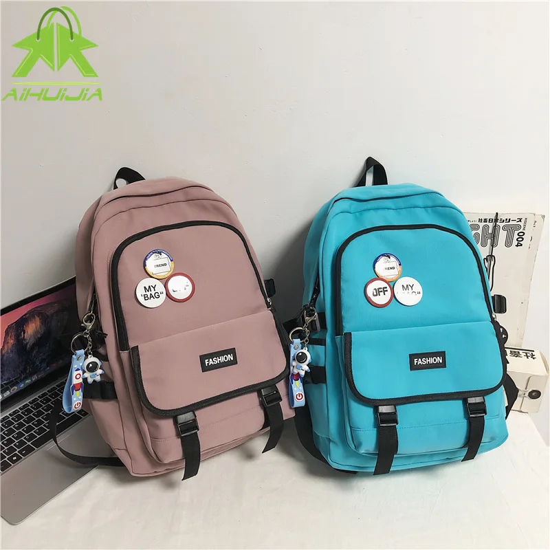 

Модные новые однотонные рюкзаки унисекс, многофункциональная нейлоновая Водонепроницаемая школьная сумка 2021, вместительные рюкзаки для с...