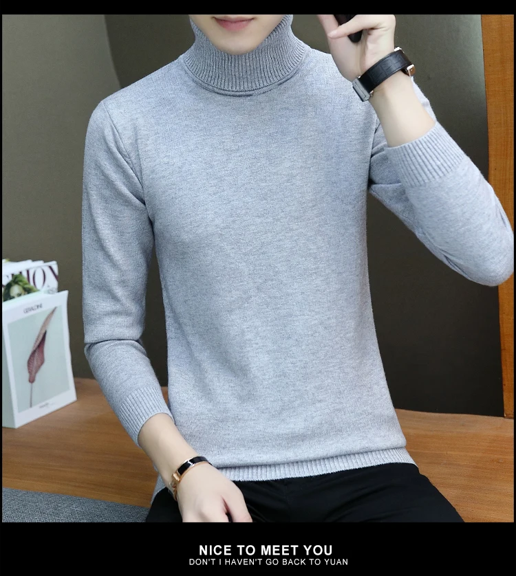 Зимний теплый свитер мужской моды Водолазка мужская эластичная сила Slim Fit Повседневный пуловер свитер вязаная одежда Pull