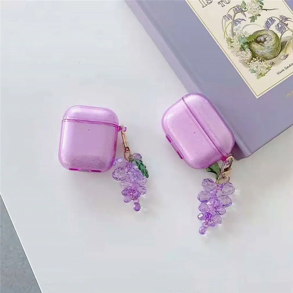 

Симпатичный Прозрачный блестящий чехол для наушников Apple Airpods 1, 2, Pro 3, розовый, виноградный брелок для ключей, силиконовый мягкий прозрачный ...