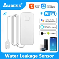 aubess tuya wifi smart water leakage sensor level detector leak flooding home protection alarm system for smart life app alexa