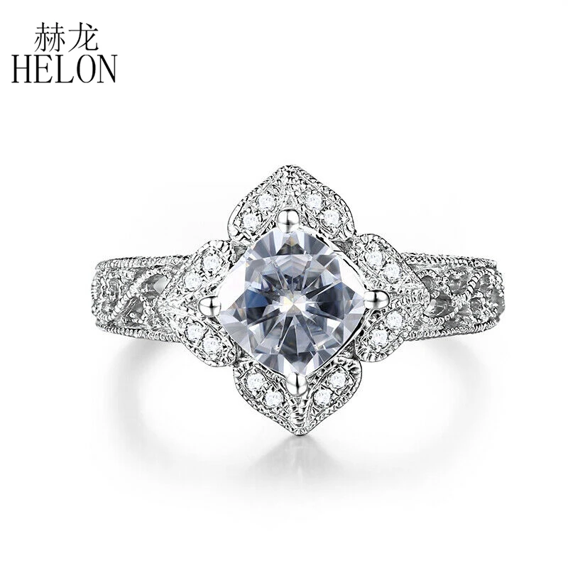 

HELON Sterling Silver 925 Women Trendy Fine Jewelry Cushion 6mm 100% Genuine AAA Graded Cubic Zirconia Wedding Anniversary Ring
