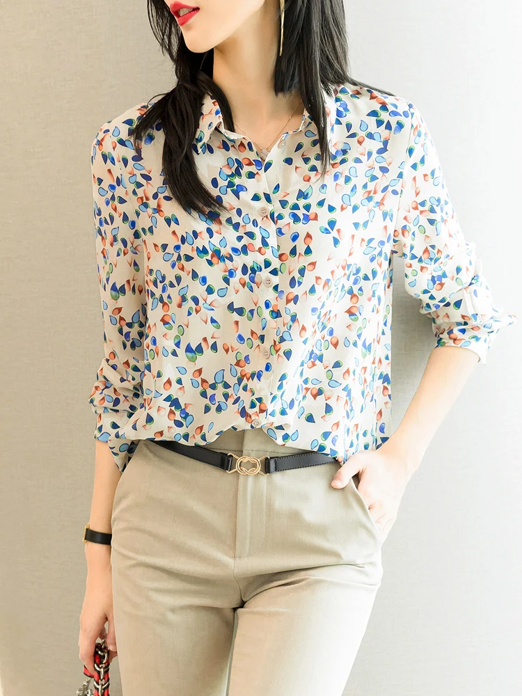 

Chiffon Women's Blouse Casual Polo Girl's Shirt Print Spring Autumn Long Sleeve Top Fashion Clothing Loose Lady Blusas Houthion