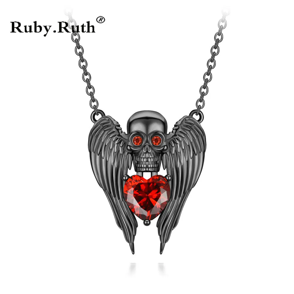 Винтажное ожерелье с головой ангела и кулоном в виде черепа красный фиолетовый