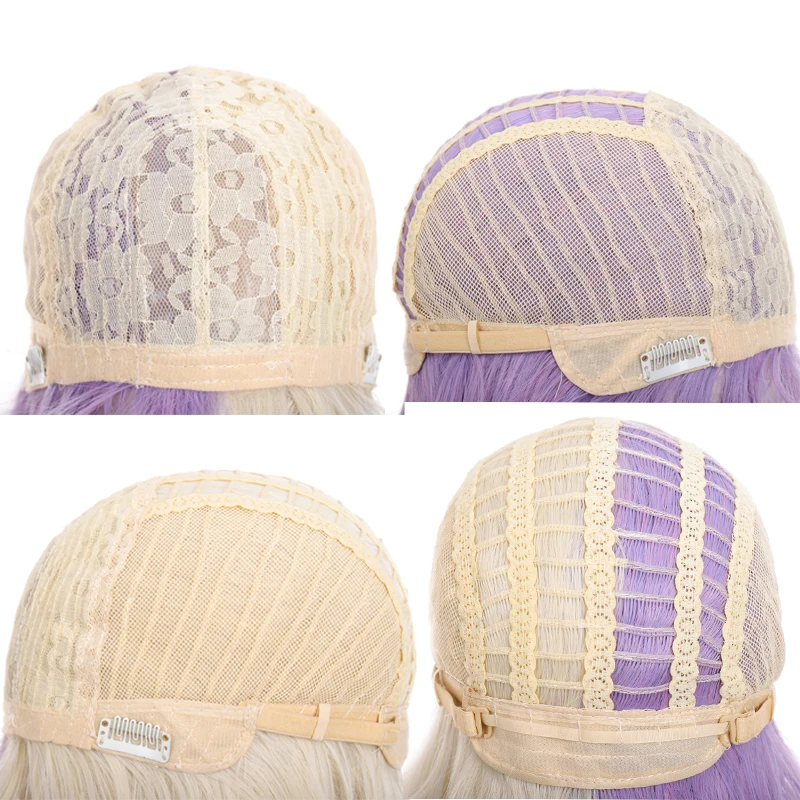 Длинные Синтетические прямые пряжки парик с взрыва светильник фиолетовый