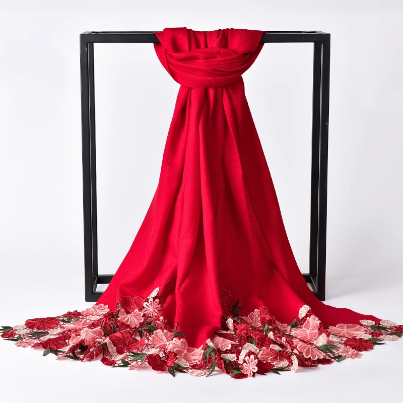 Женский шарф из 100% шерсти свадебные шарфы 2021 фирменные вышитые шали и для женщин