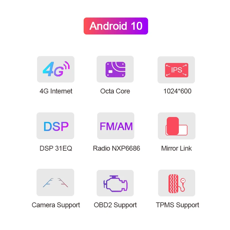 Android 10 0 8 core 4 Гб + 64G автомобильный радиоприемник gps automovil мультимедийный плеер android