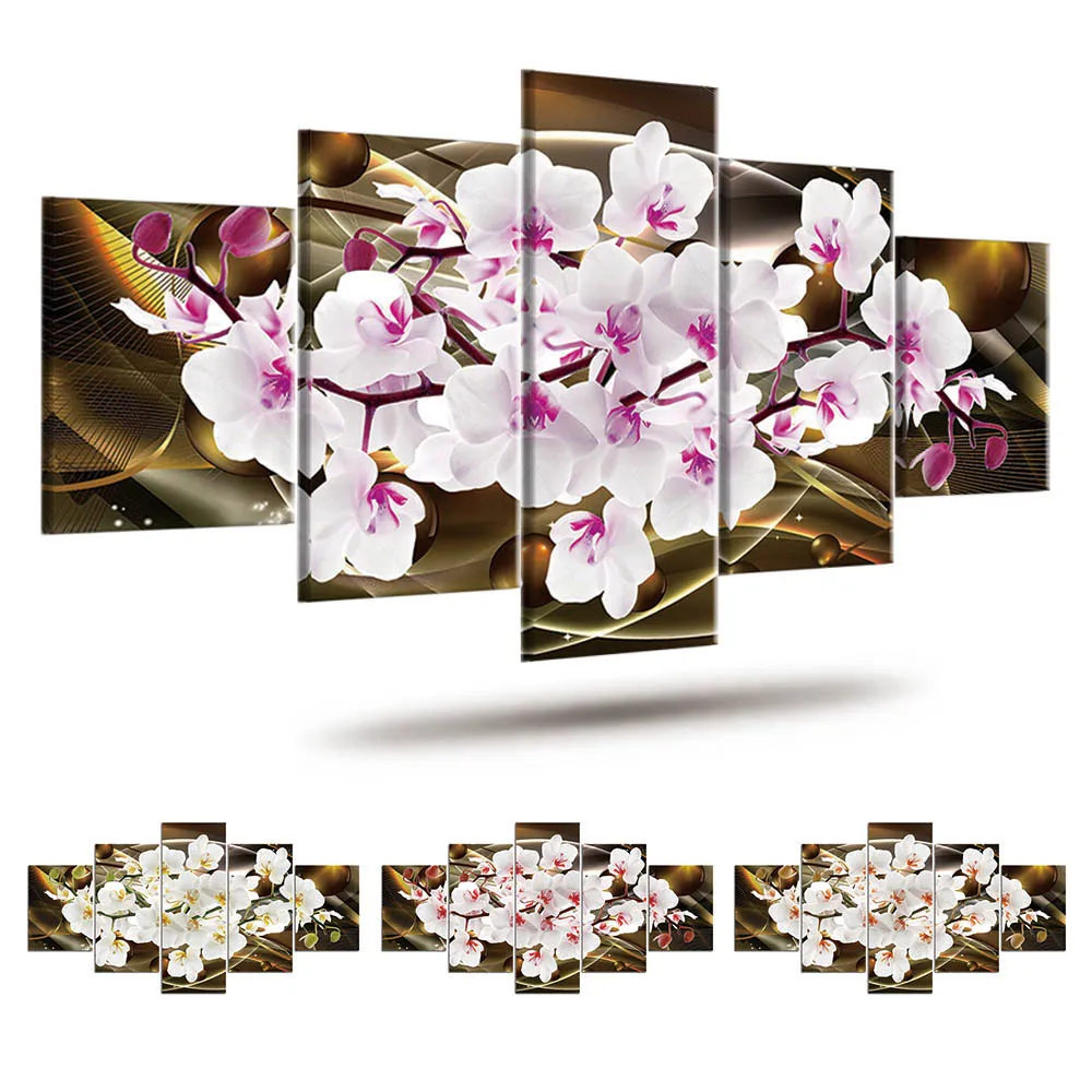 5 Panels Abstract Flowers Picture Butterfly Orchid Canvas Painting HD Printed for Living Roon Home Decoration Artwork | Дом и сад