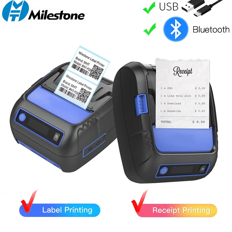 

2 in 1 Mini Label Receipt Printer Portable Thermal Printer 58mm/80mm USB Bluetooth Android/iOS/Windows Small Business ESC/POS