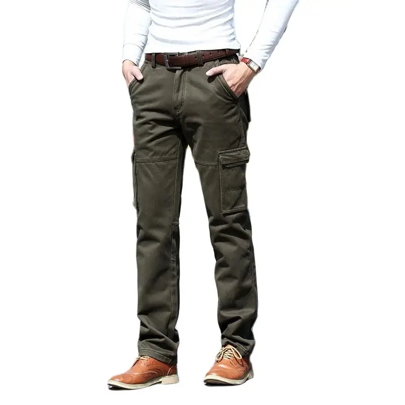 Новые брендовые зимние теплые флисовые брюки карго Для мужчин прямые Свободные