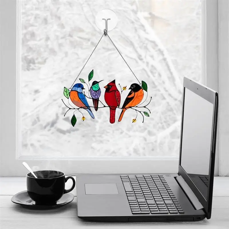 

Birds On A Wire High Stained Suncatcher Window Panel Bird Pendant Home Decor Door Wall Home Ornaments Gifts For Lover Friends
