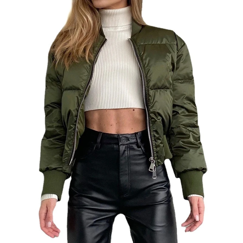 

Elegant Women Bomber Jacket Zipper Solid Green Blue Slim Coats Outertwear Fall Winter Office Lady Short Jackets Overcoat 2022