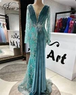 Женское вечернее платье с юбкой-годе, синее бархатное платье для выпускного вечера с бисером, роскошное официальное платье с глубоким V-образным вырезом, вечерняя одежда 2021