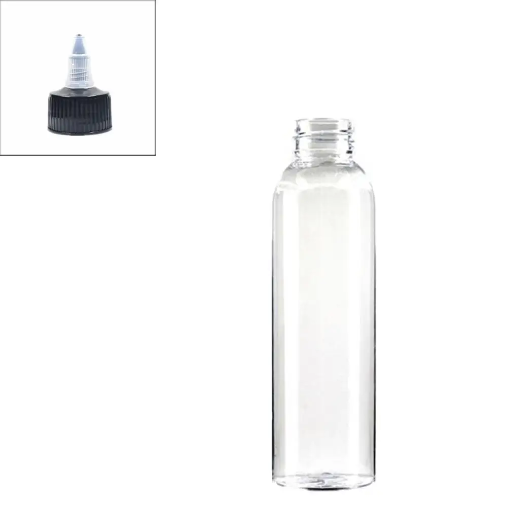 

120ml/4oz empty cosmo round plastic ink bottle , clear pet bottle with black Twist Top Caps, pointed mouth top cap