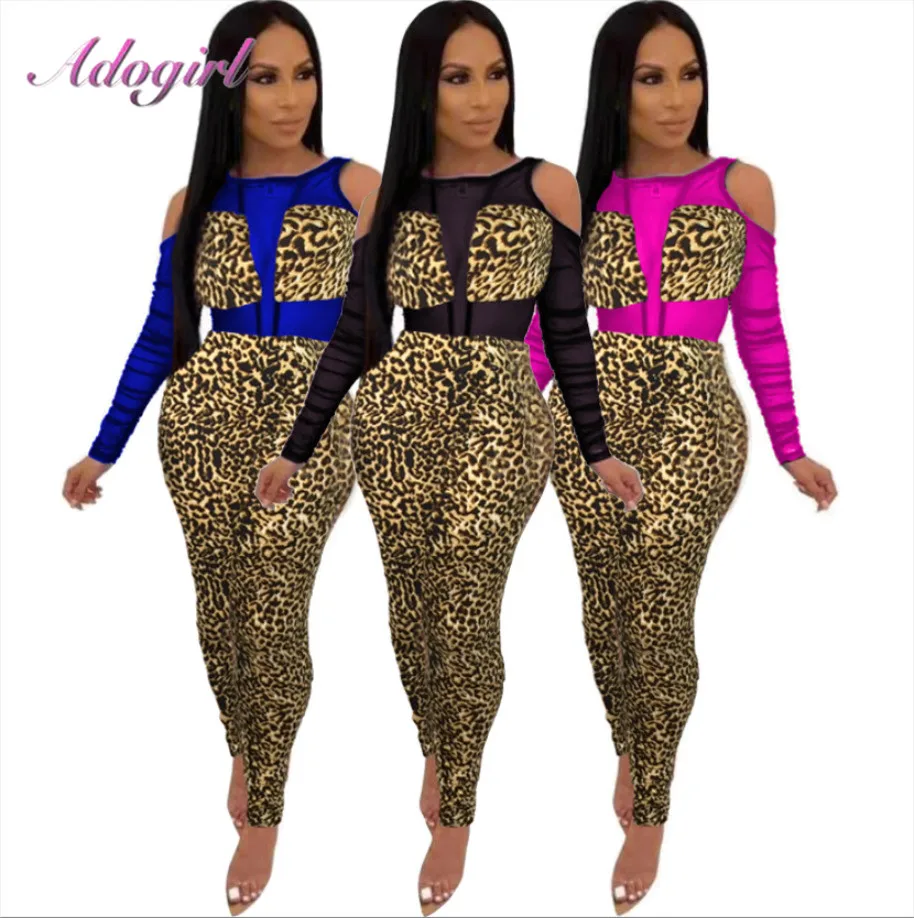 

Sexy Sheer Mesh Patchwork Leopard Print Night Party Jumpsuit Women 2020 Backless Hollow Out Outfit Club Rompers Female Overalls