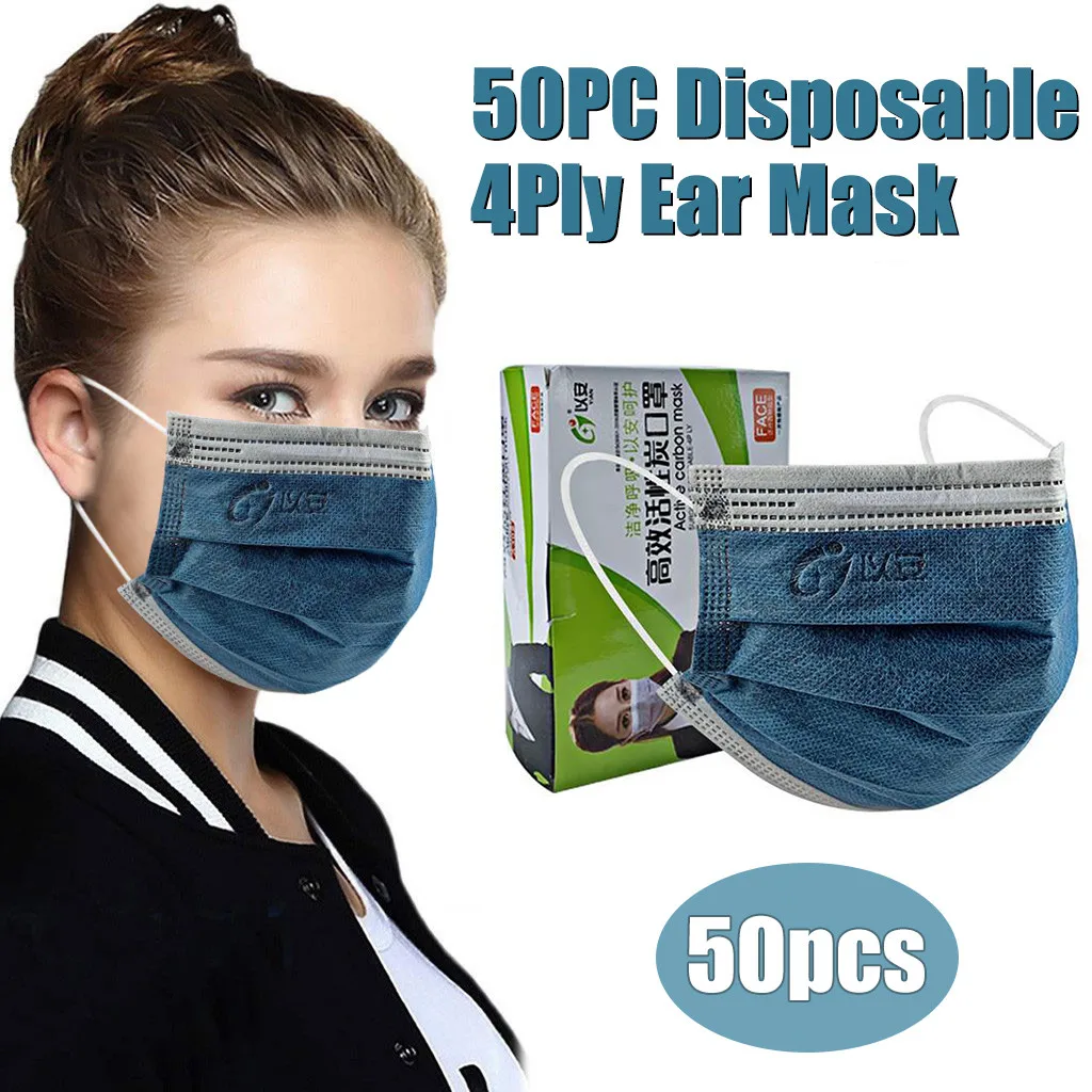 

50PC Unisex Disposable Face Mask 4 Ply Ear loop Dustproof Gentle waterproof and breathable Non-woven Mouth Masks Mascarilla tela