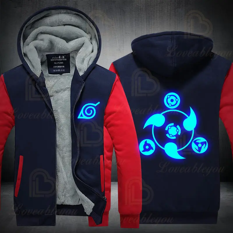 Naruto Itachi Akatsuki Print Winter Hoodie Cloud Symbol Hooded Pullover Sweatshirt Harajuku Warm Fleece Clothing |
