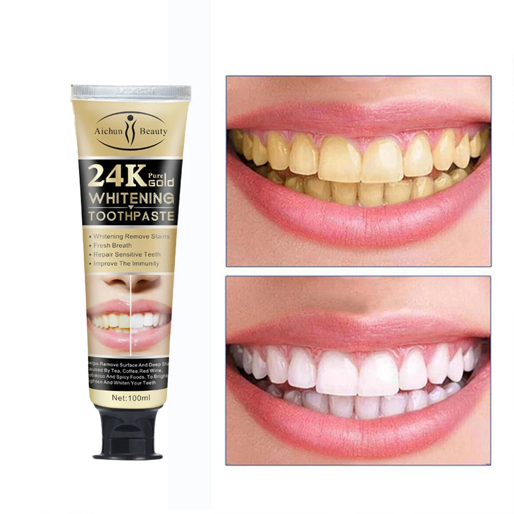 

24k Gold Toothpaste Natural Deeply Brighten Remove Stains Tooth Yellow Strengthen Teeth Whitening Fresh Breath Teeth Oral Care