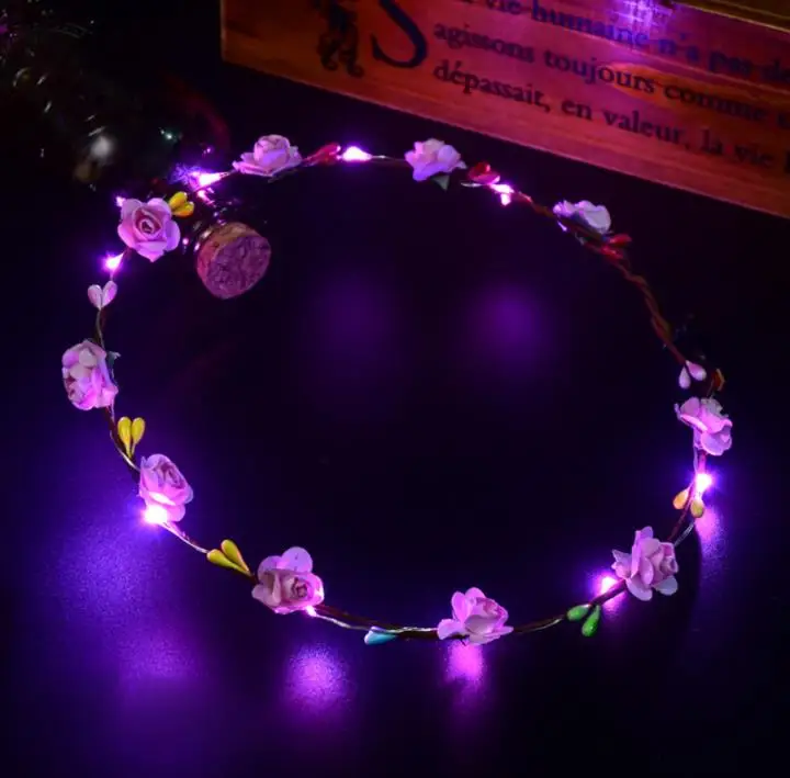 

Светодиодный цветочный ободок, светящийся ободок, венок для волос, гирлянда, украшение для вечеринки для женщин и девочек, SN1376