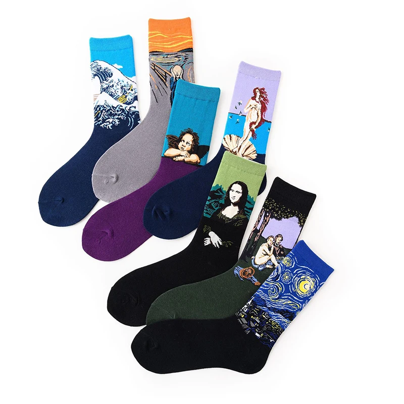 3D Retro Painting Art Socks Harajuku Happy Skateboard Unisex Women Men Van Gogh Starry Night Artistic Vintage Pattern Sock | Мужская