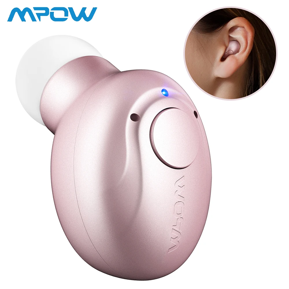 Mpow EM1 мини-наушники-вкладыши Bluetooth 4,1, одиночный беспроводной невидимый наушник, наушники-вкладыши с функцией громкой связи, чехол для переноски
