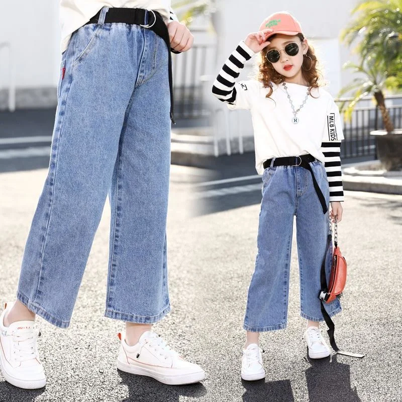 

2022 New Spring Autumn Kids Jeans For Girls Lovely Children Demin Boot Cut Pants Casual Trouses Child Girls Jeans For 4-14Y