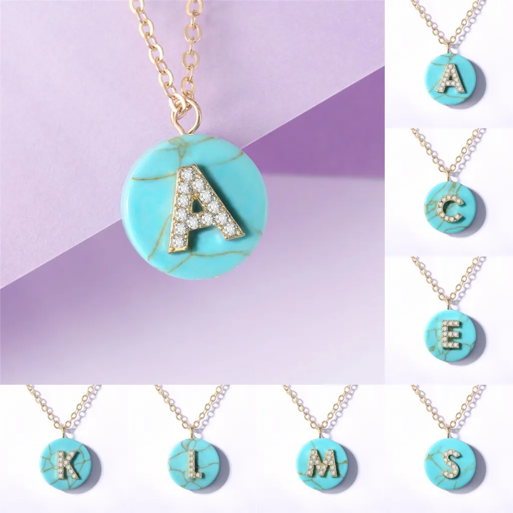 Женское длинное ожерелье с буквенным принтом голубой бирюзовый кулон подвеска