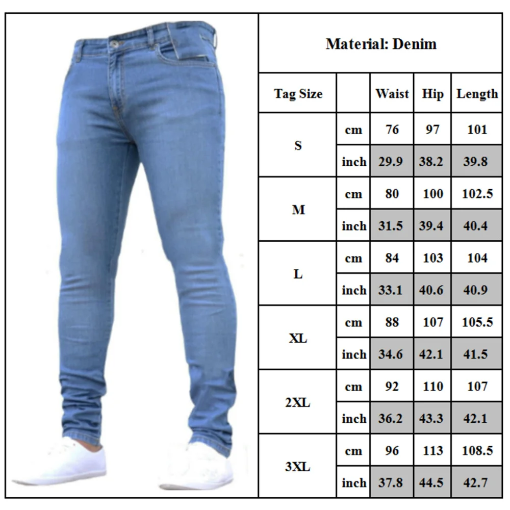 

Mens Pants High Waist Zipper Stretch Jeans Casual Slim Fit Trousers Male Plus Size Pencil Pants Denim Skinny Jeans for Men