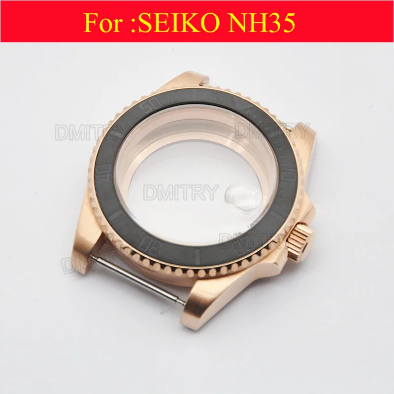 

Watch parts, 40mm Electroplated rose gold case.For 20 mm stainless steel adjustable length strap, nh35 movement case.