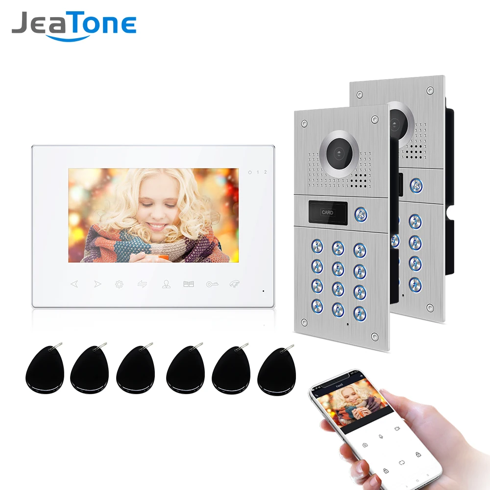 Jeatone 7 inch Wireless Wifi Video Intercom for Home 1080P Doorbell Electromagnetic Card Unlock AHD Screen Home Intercom System