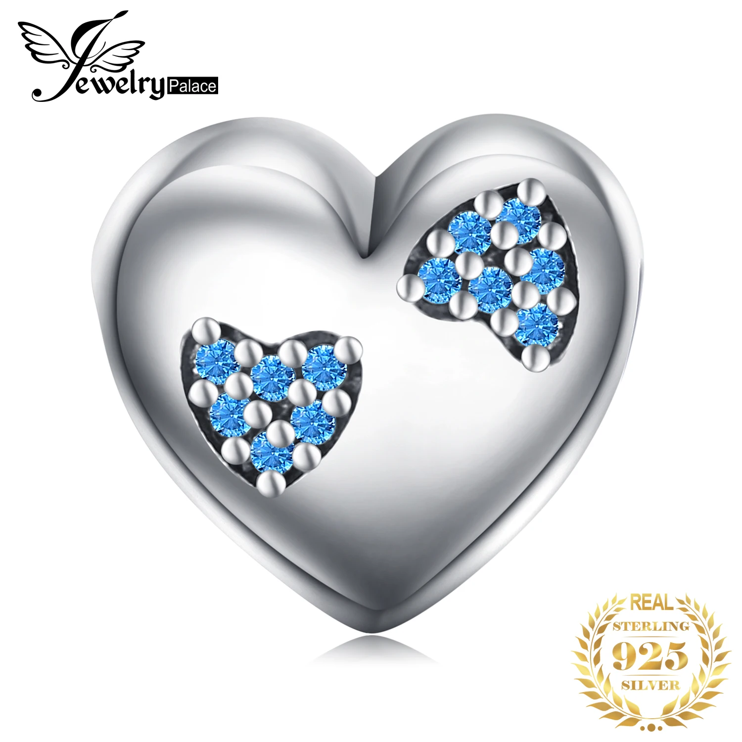 JewelryPalace 925 пробы серебристо-голубой фианит сердца в сердце Шарм бисер Fit Браслеты для Для женщин как красивые подарки