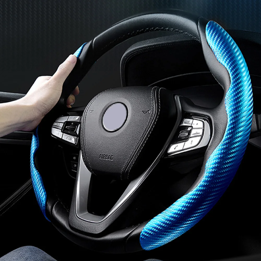 

2pcs Car Steering Wheel Cover 38cm /15 Inches Carbon Fiber Non-Slip Silicone Steering Wheel Booster Cover Interior Accessories