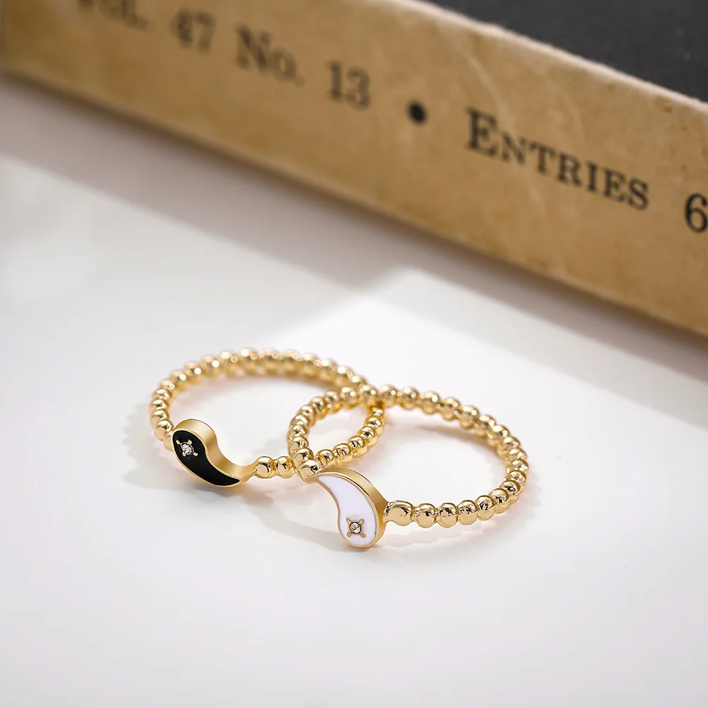 

Trendy Gold Tai Chi Couple Rings Set For Women Men Lover Couple Black White Rings Friendship Engagement Wedding Jewelry